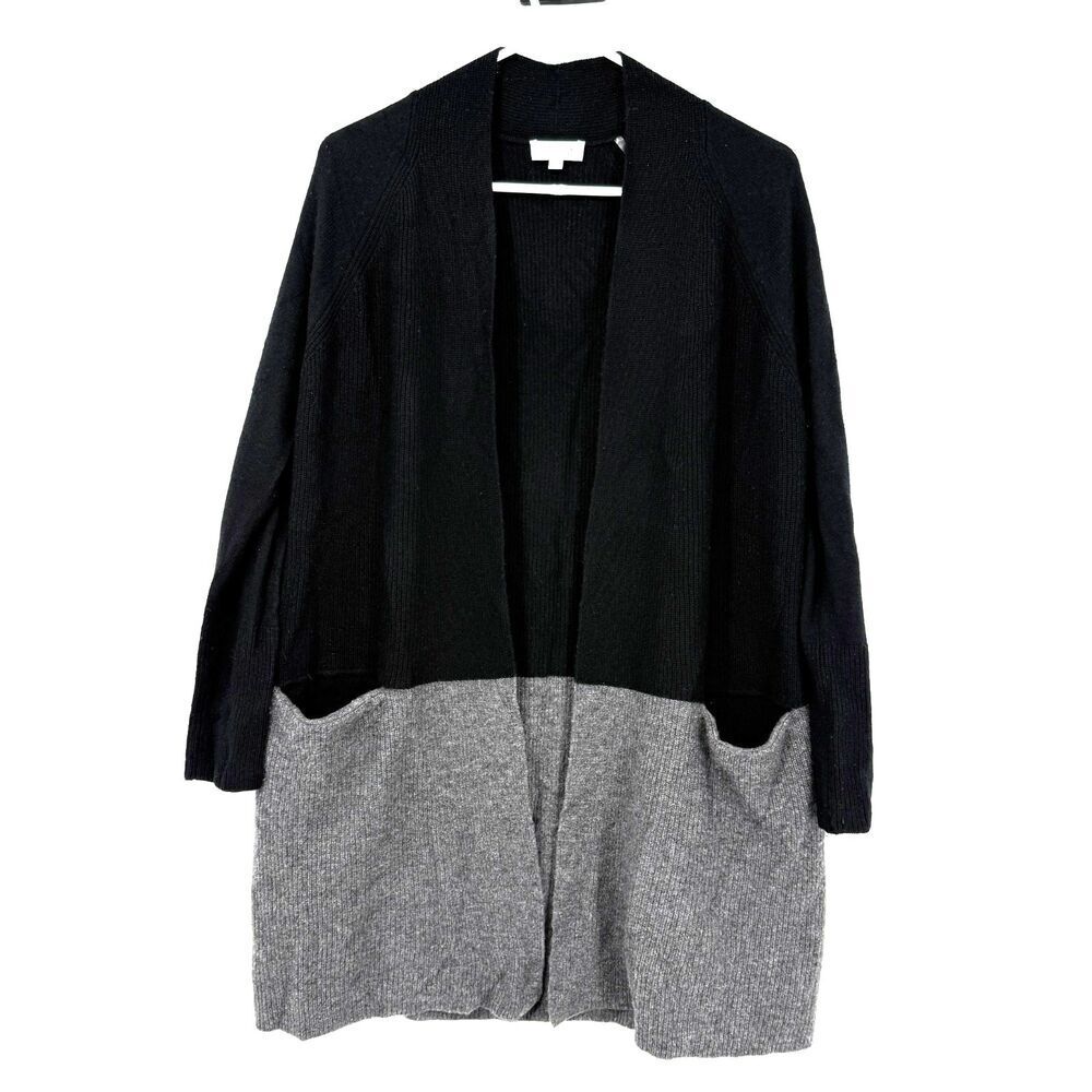 Kinross Cashmere Cardigan Sweater Black Gray Open Front Long Classic Cozy Size S